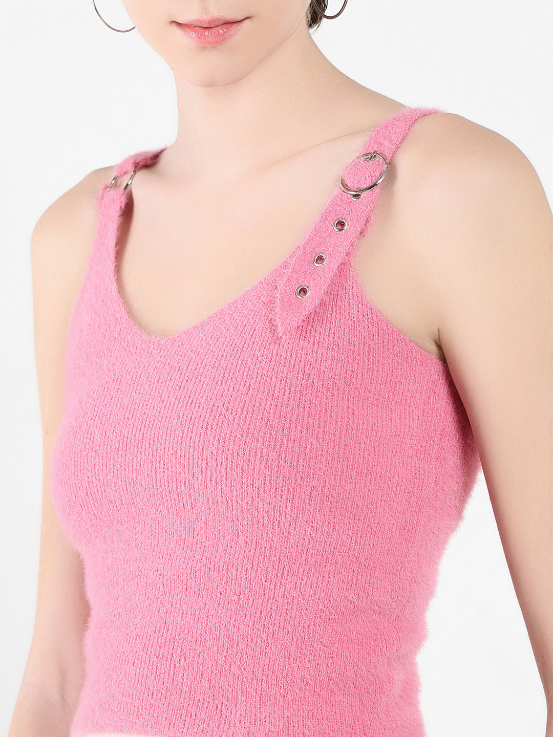 Women Solid Pink Tank Top