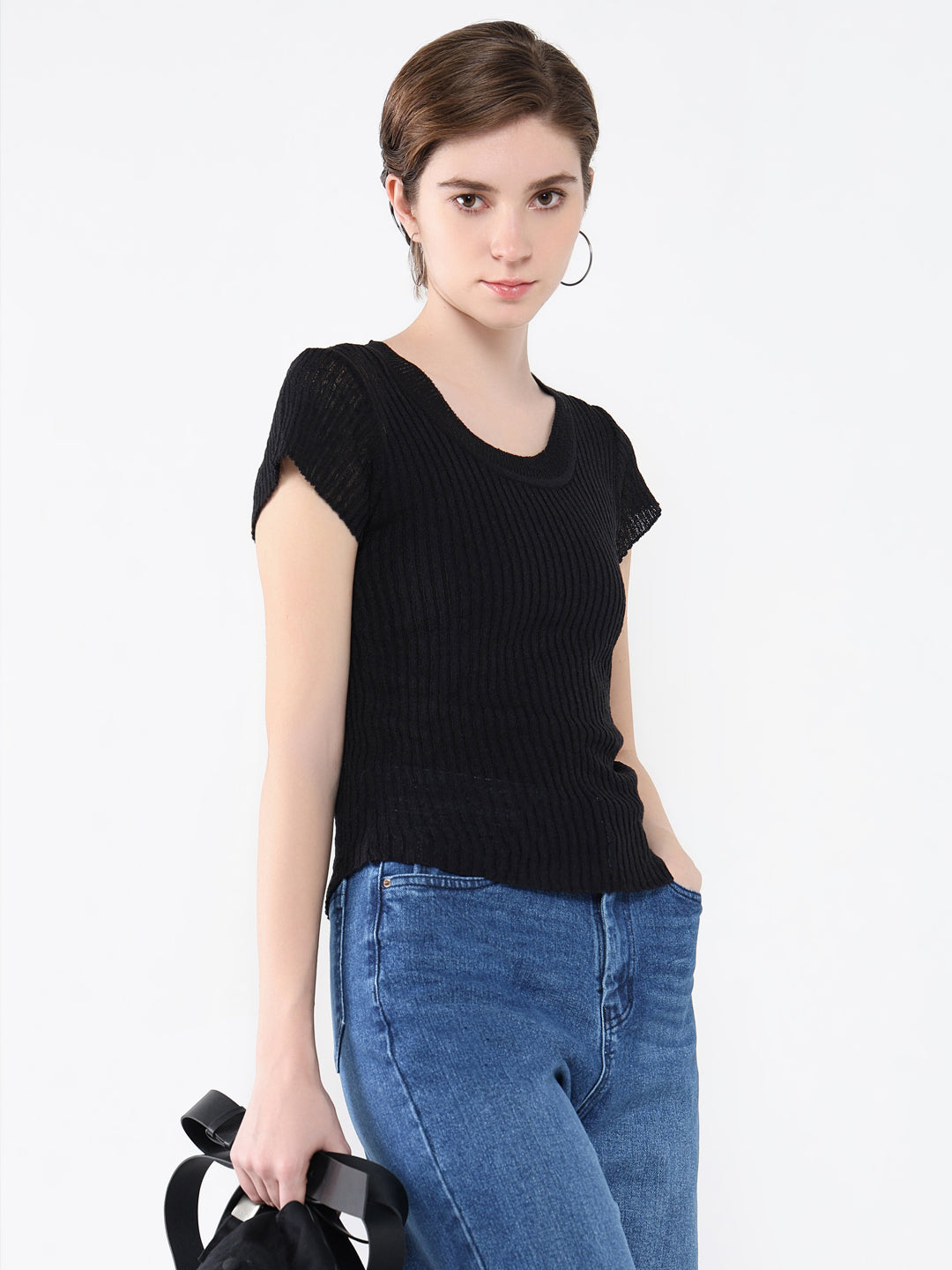 Women Solid Black Top