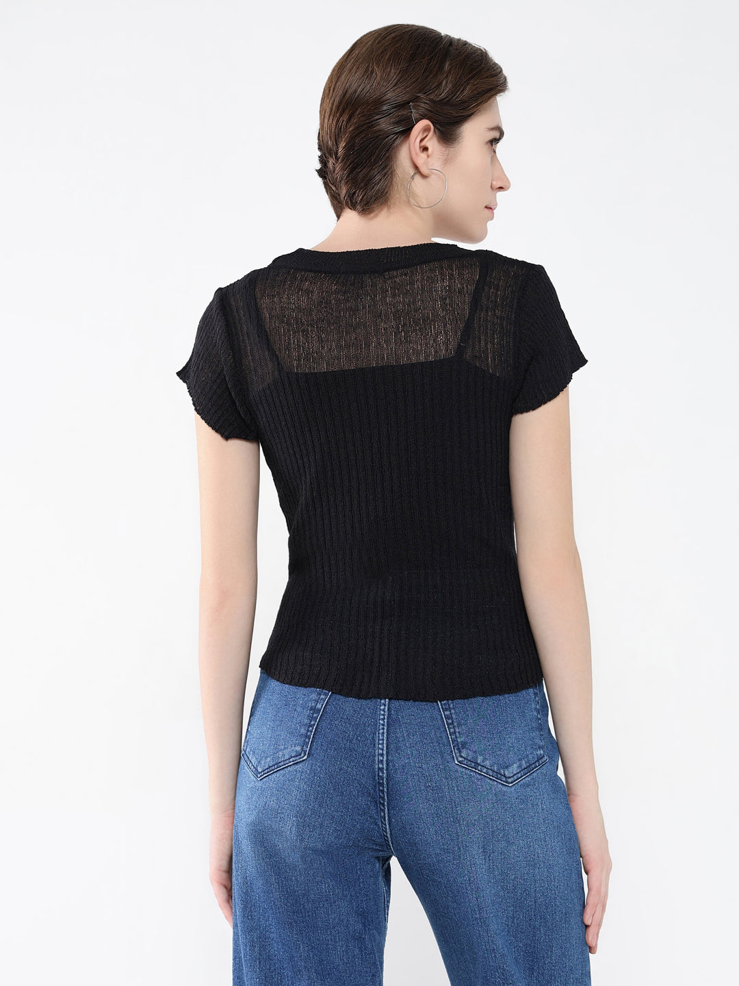 Women Solid Black Top