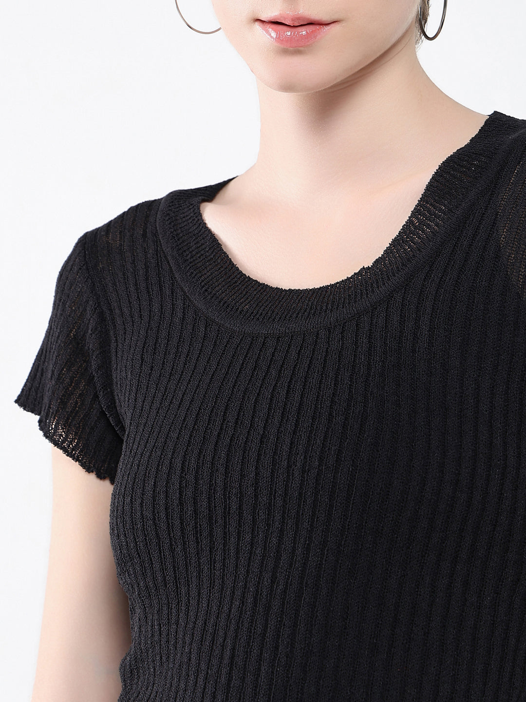 Women Solid Black Top