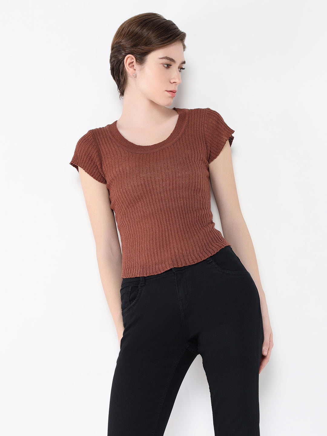 Women Solid Brown Top