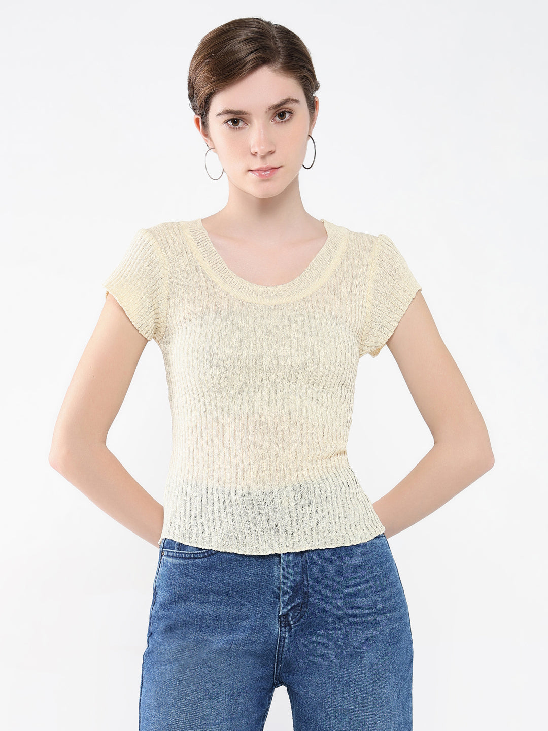 Women Solid Cream Top