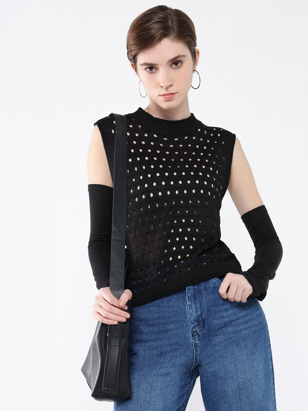 Women Solid Black Top