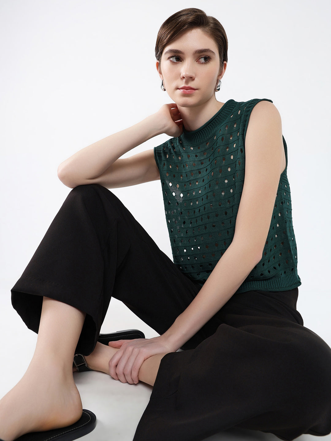 Women Solid Green Top