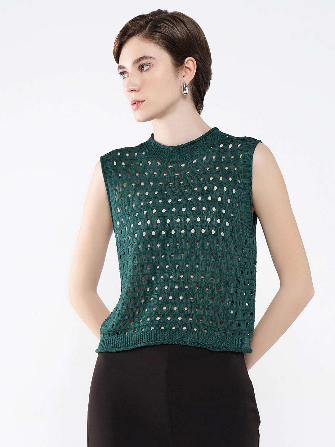 Women Solid Green Top