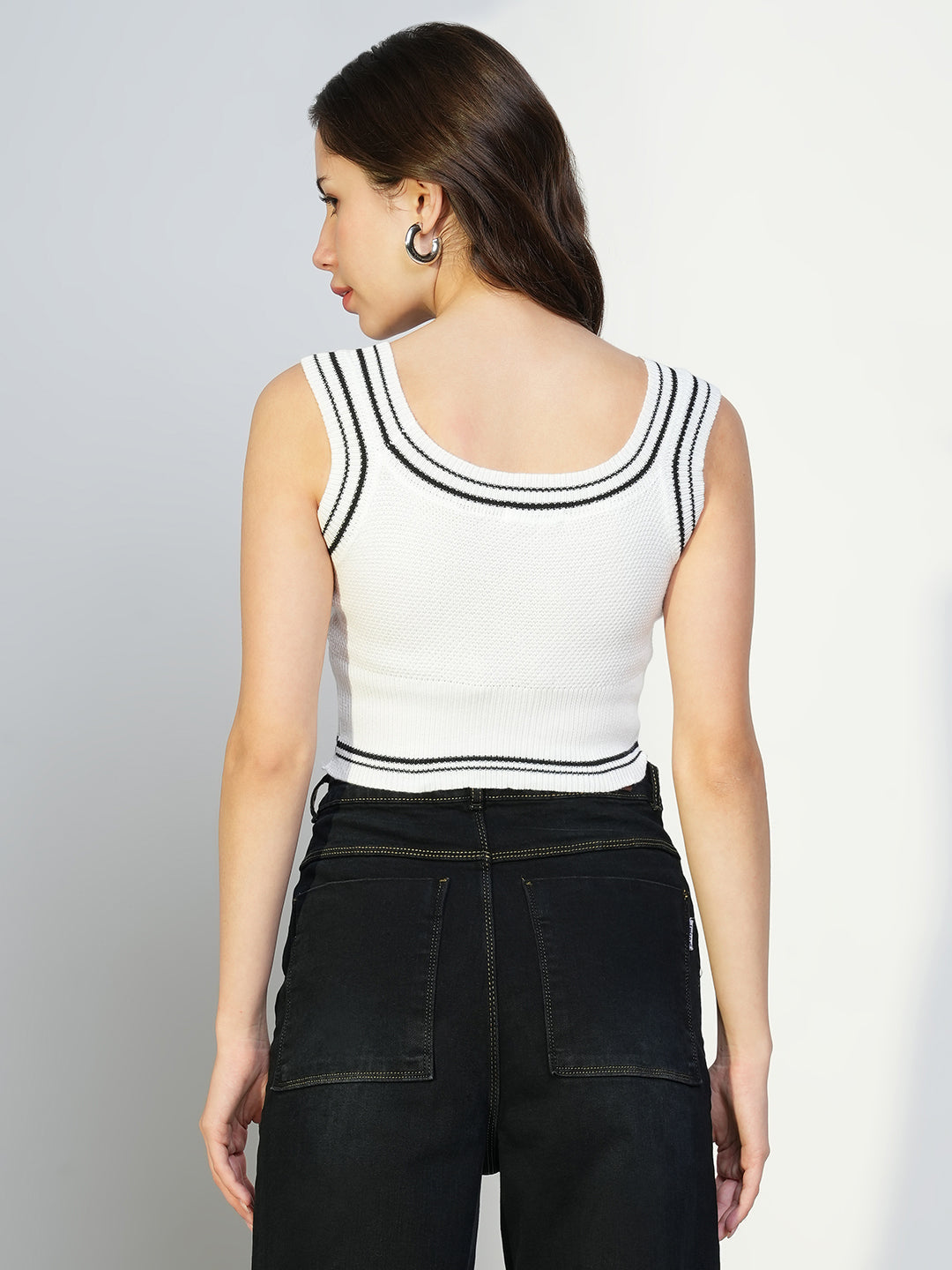 Women White Solid Tank Crop Top