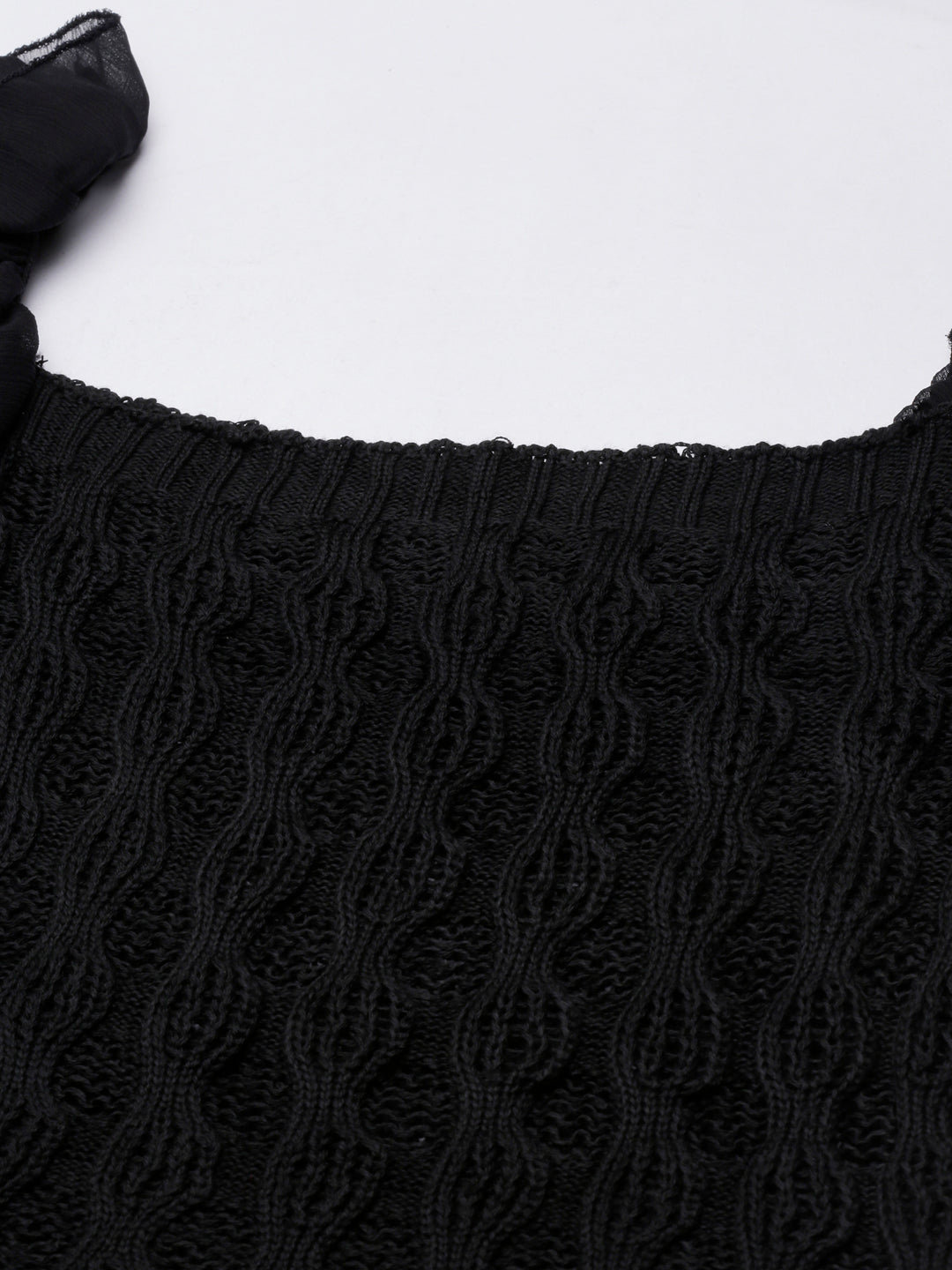 Women Black Solid Crochet Crop Top