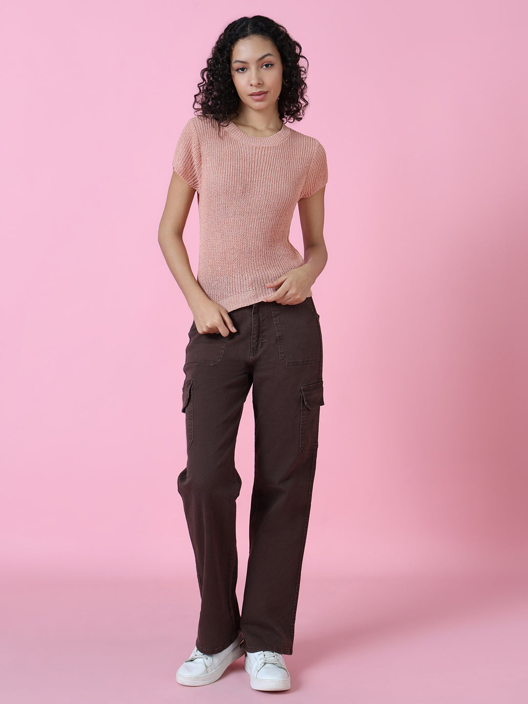 Women Peach Solid Top