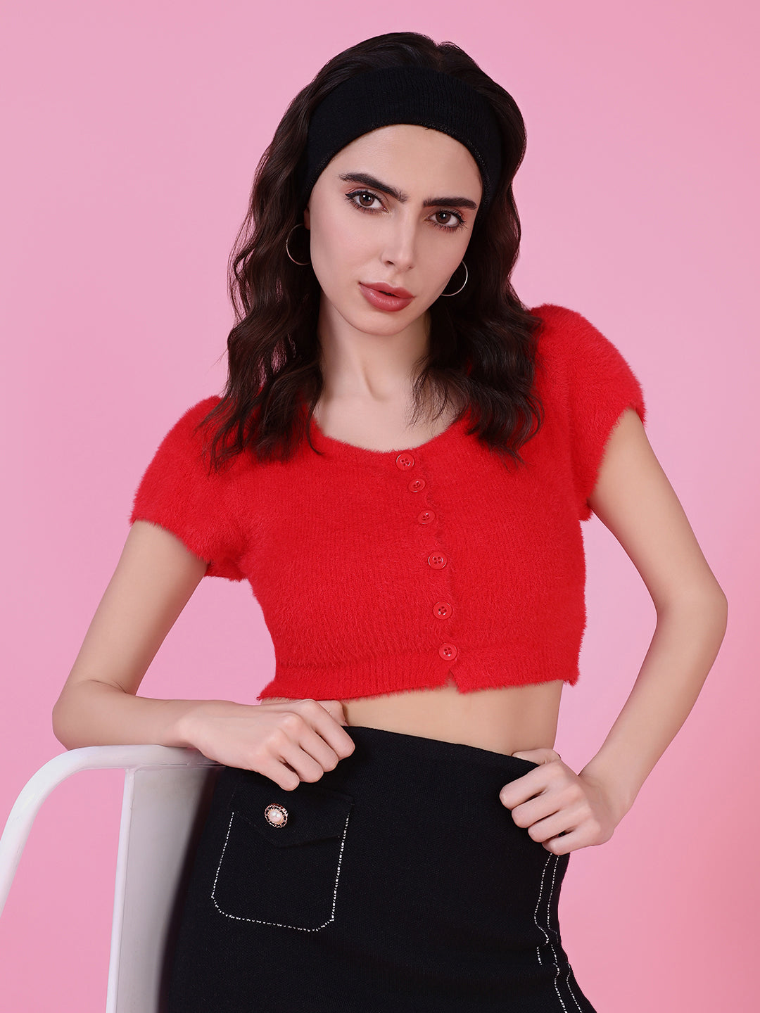 Women Red Solid Crop Top