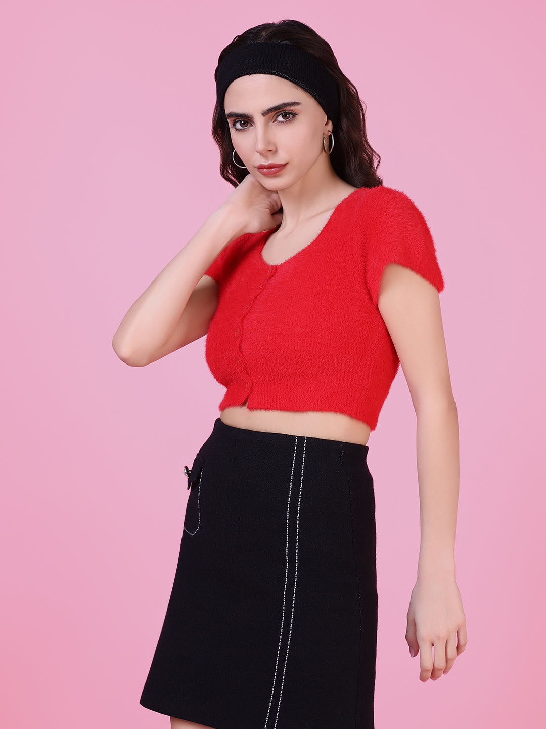 Women Red Solid Crop Top