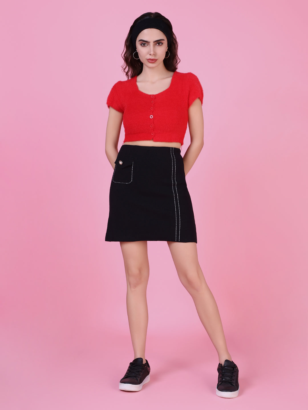 Women Red Solid Crop Top