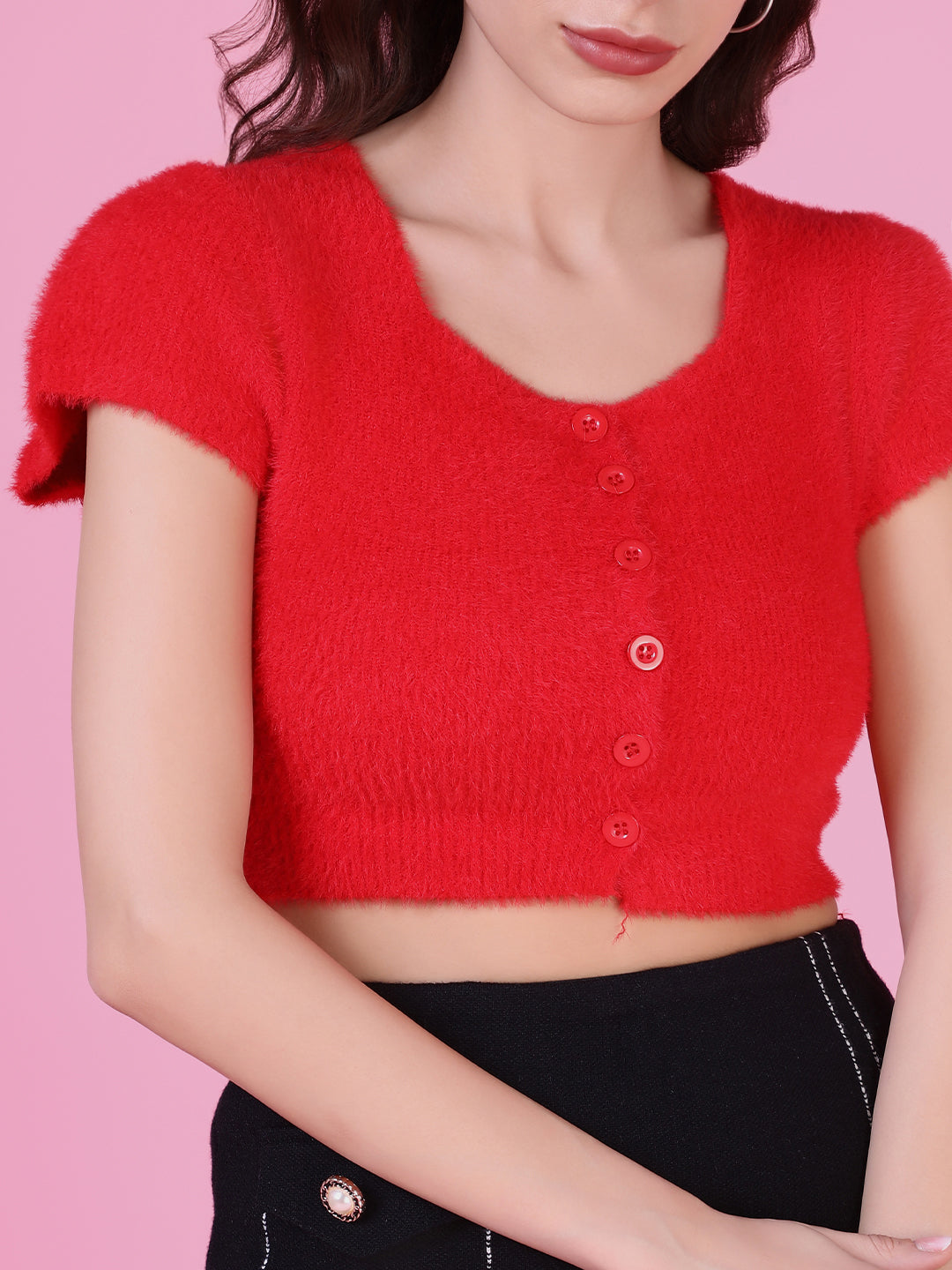 Women Red Solid Crop Top