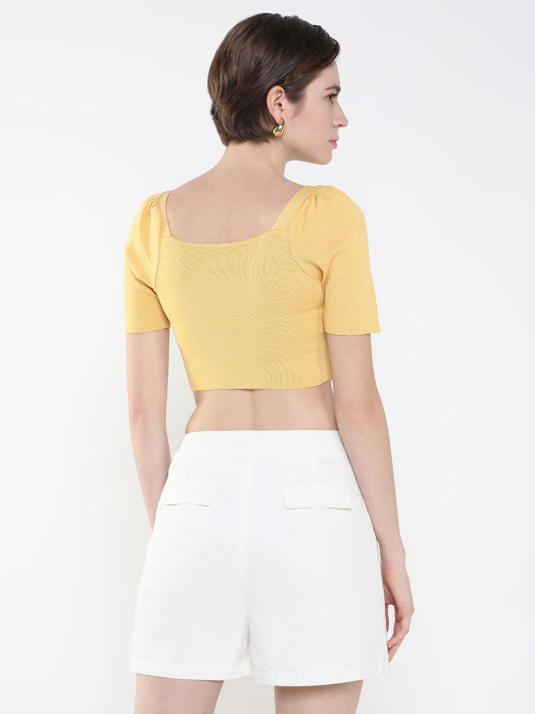 Women Solid Mustard Fitted Crop Top