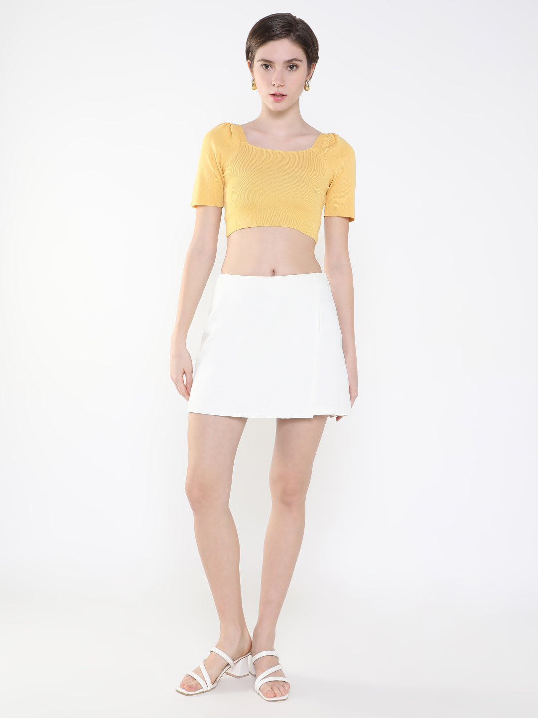 Women Solid Mustard Fitted Crop Top