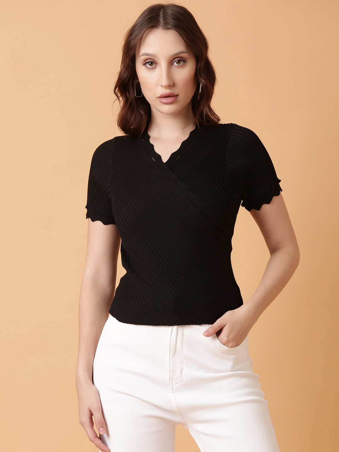 Women Black Solid Fitted Top