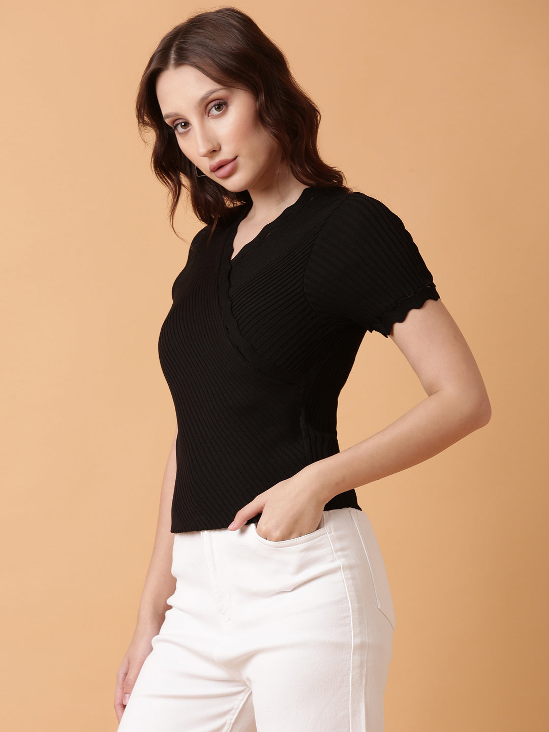 Women Black Solid Fitted Top