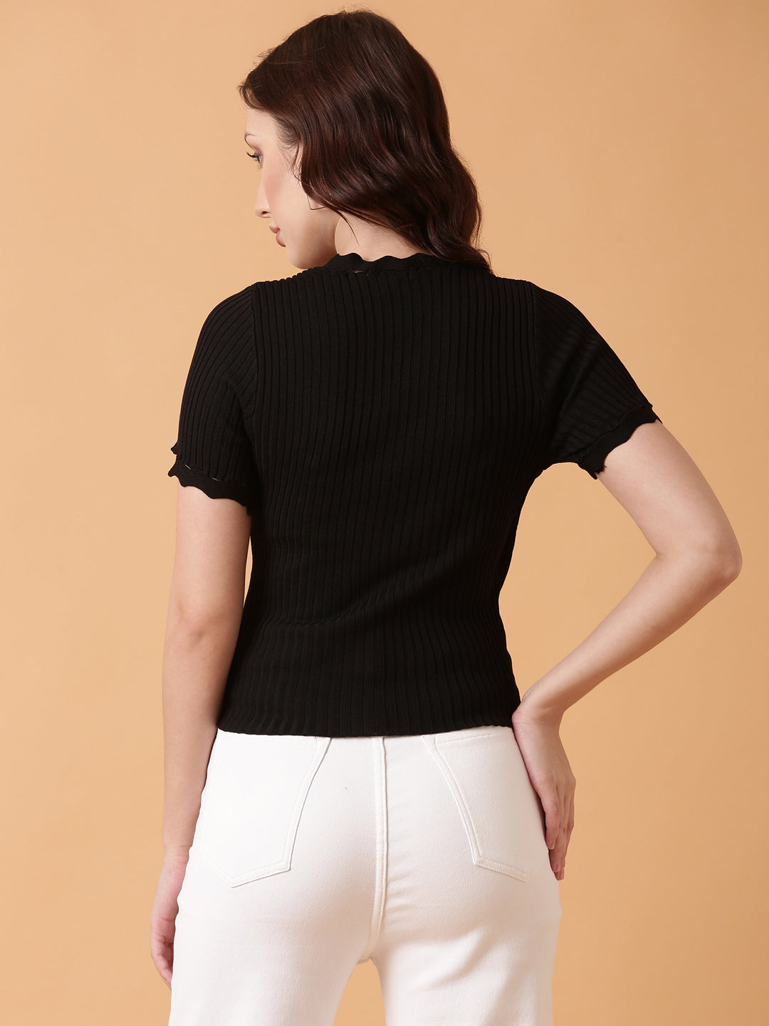 Women Black Solid Fitted Top