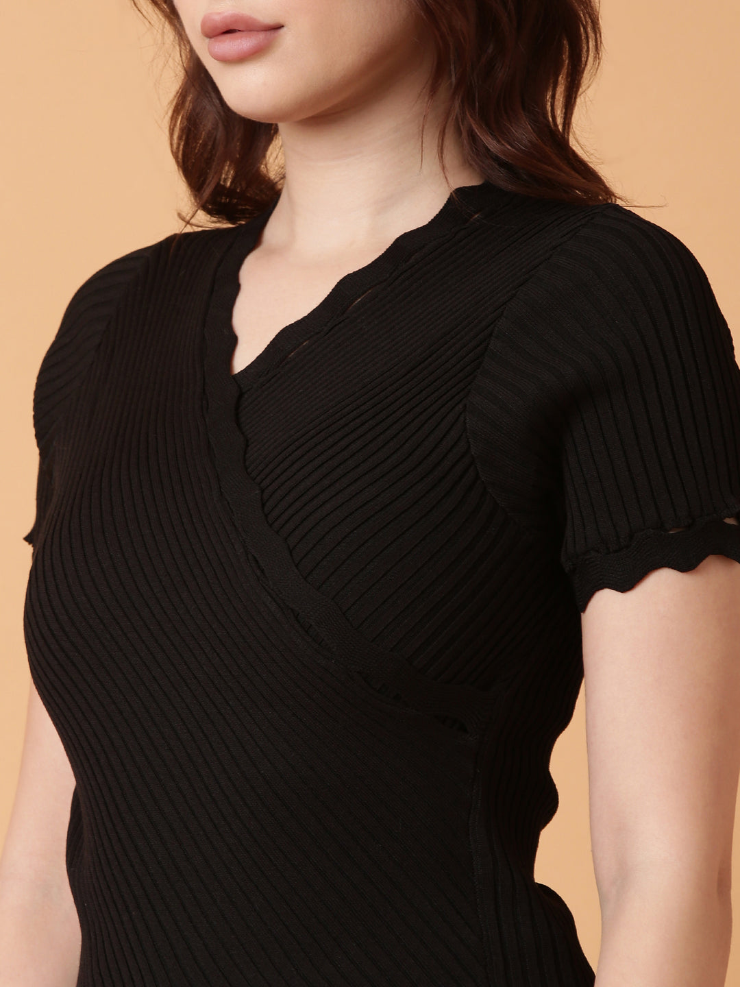 Women Black Solid Fitted Top