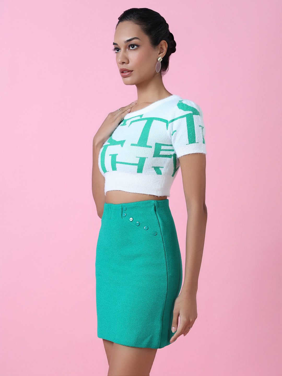 Women Green Graphic Crop Top