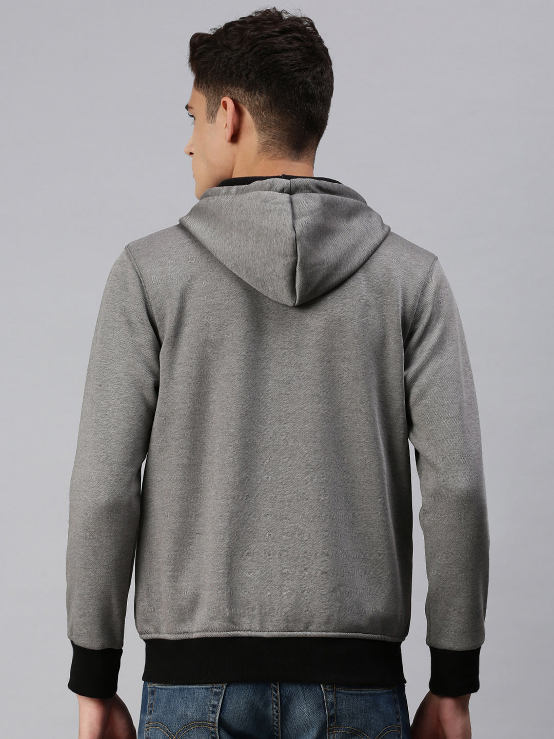 Men Hooded Solid Grey Sweatshirt