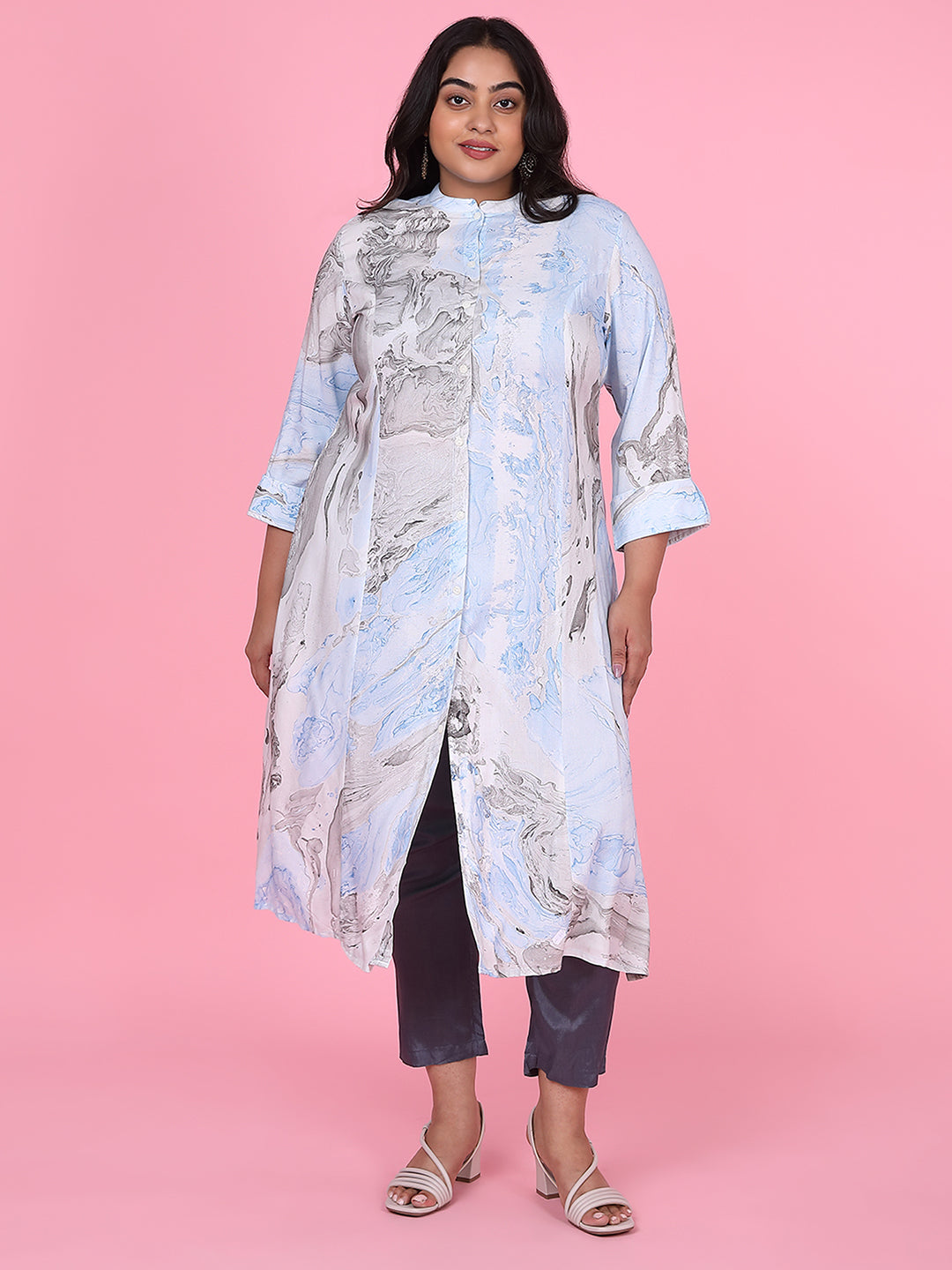 Women Blue Abstract Straight Kurta