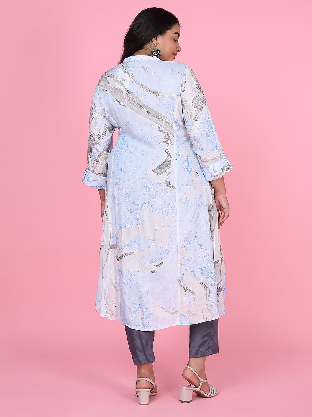 Women Blue Abstract Straight Kurta