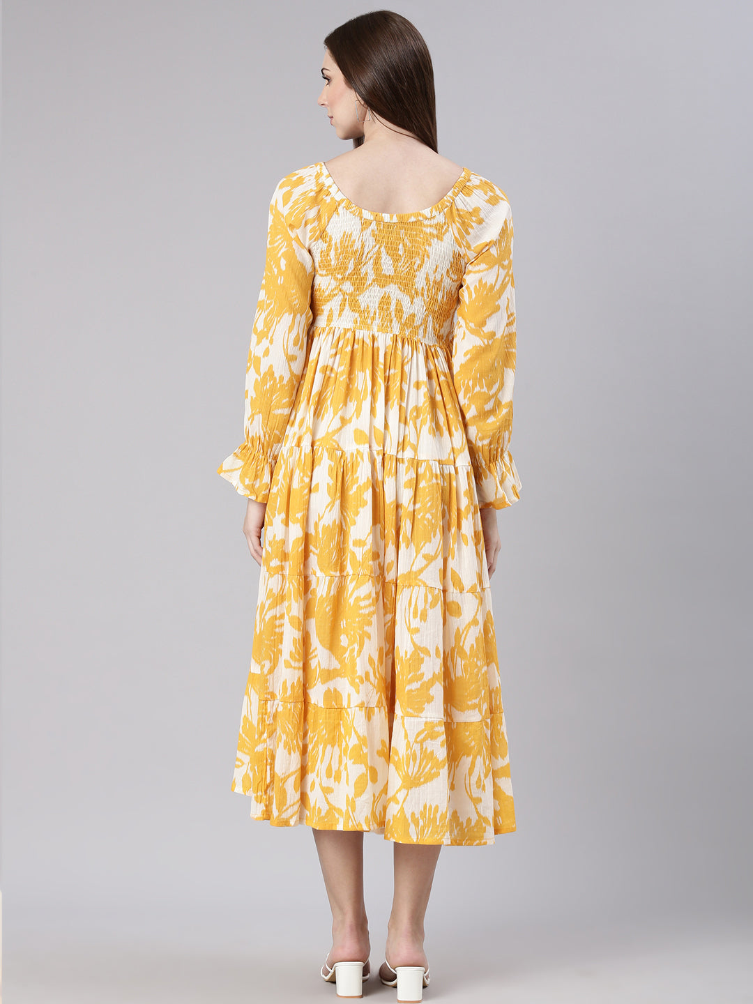 Women Mustard Floral Empire Dress