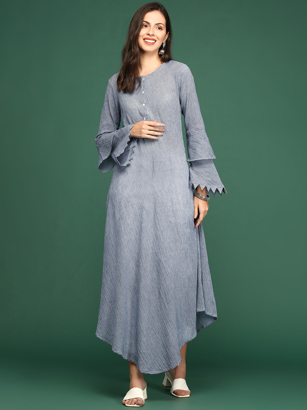 Women's Navy Blue Solid A-Line Kurta