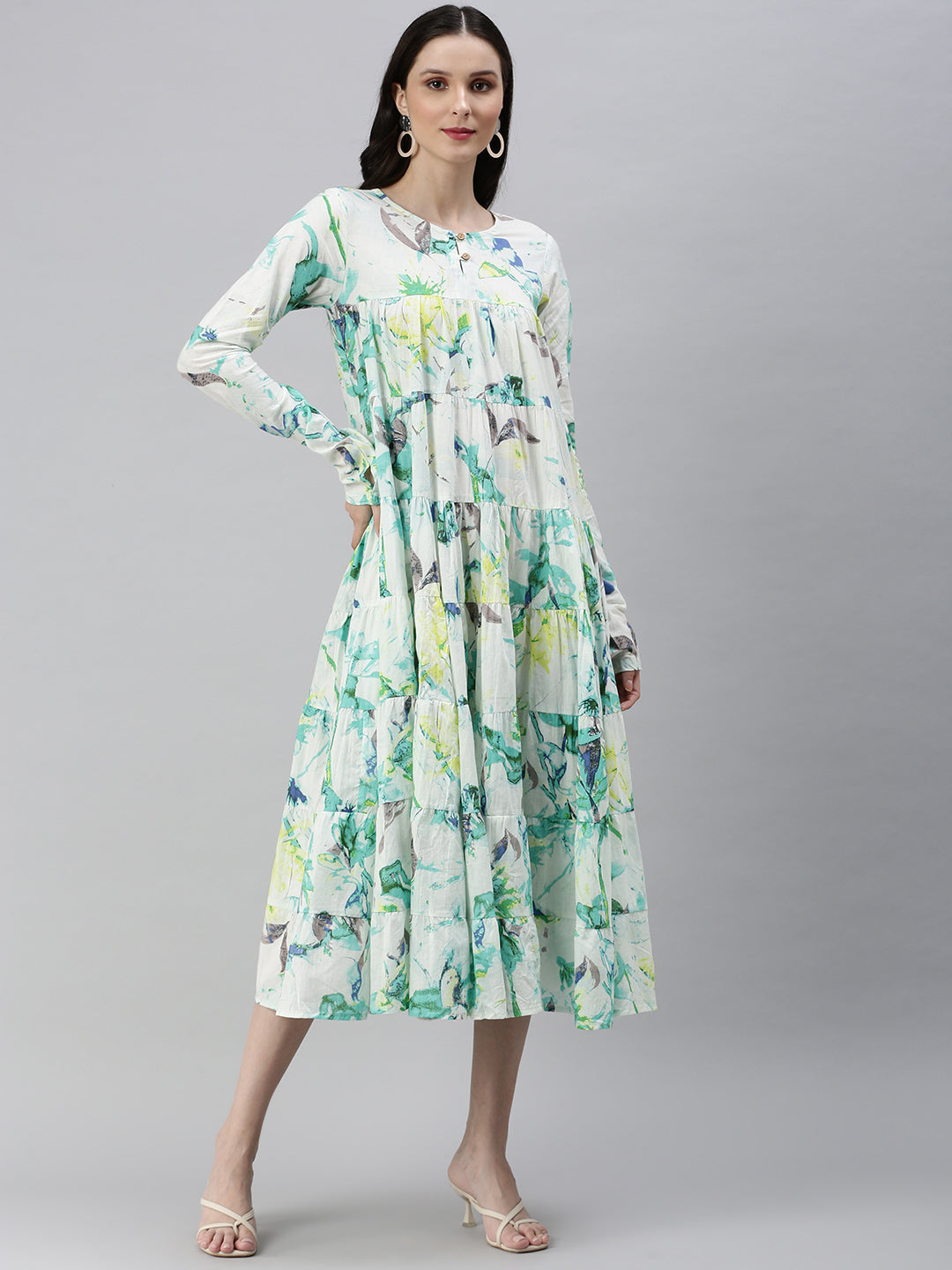 Women Printed Fit and Flare White Dress