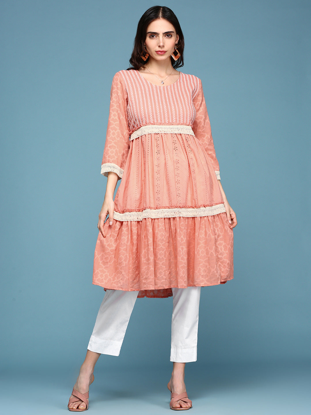 Women's Pink Solid Empire Kurti