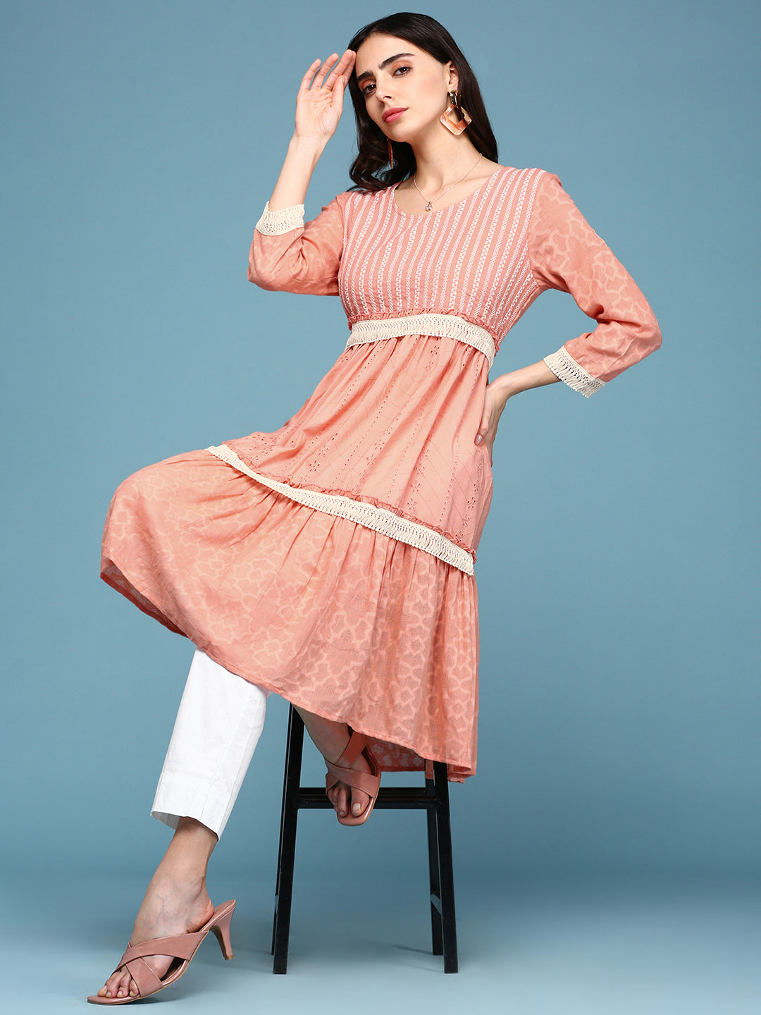 Women's Pink Solid Empire Kurti