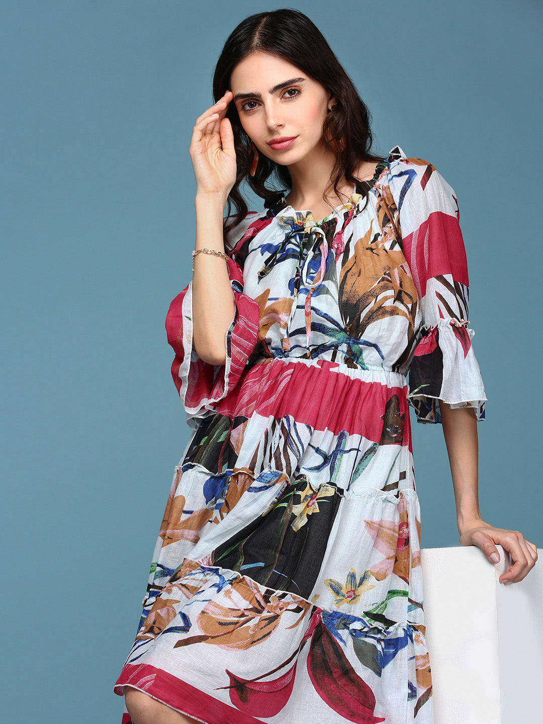 Women's Multi Printed Fit and Flare Dress