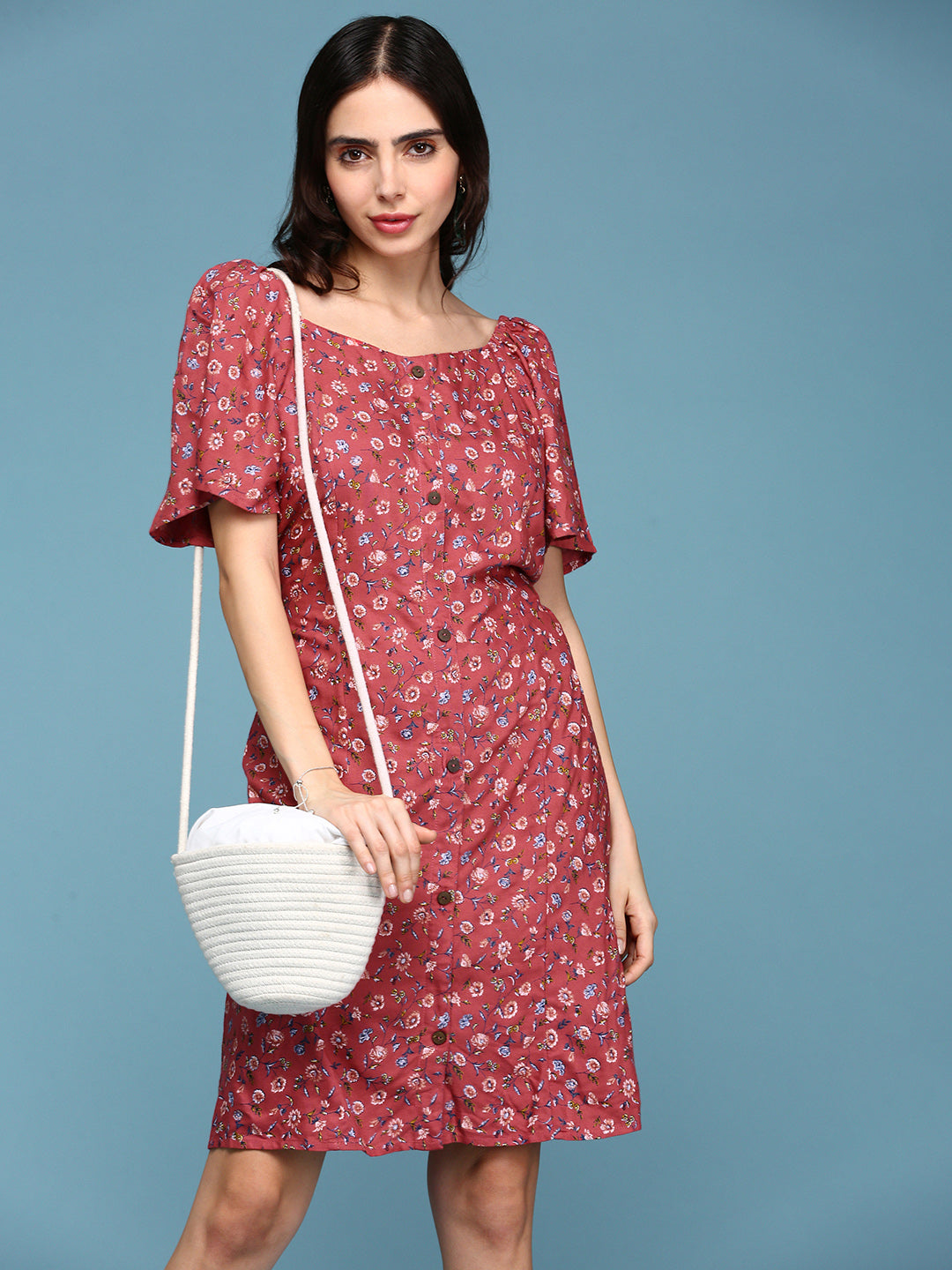 Women Off-Shoulder Printed Sheath Pink Dress