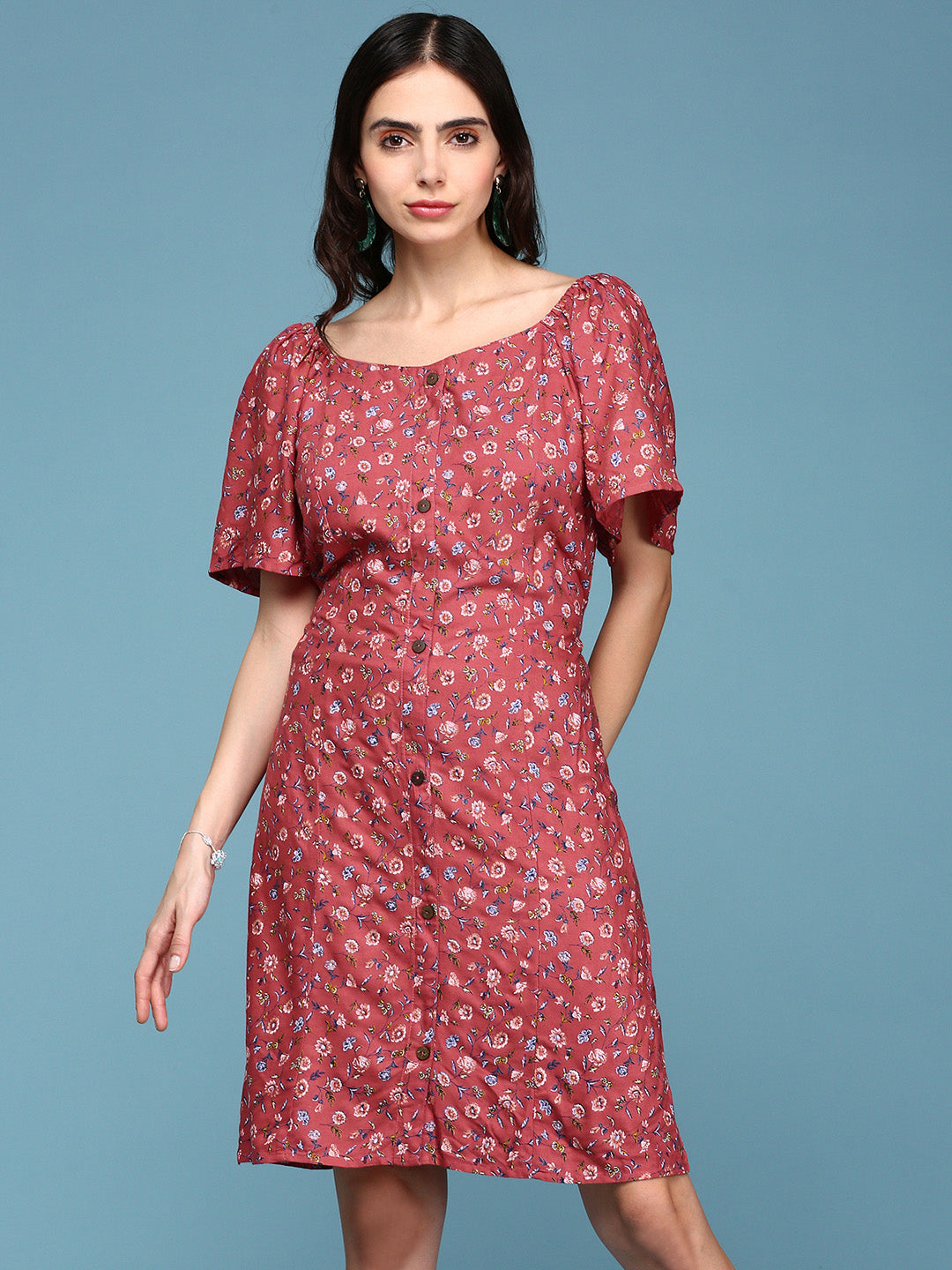 Women Off-Shoulder Printed Sheath Pink Dress