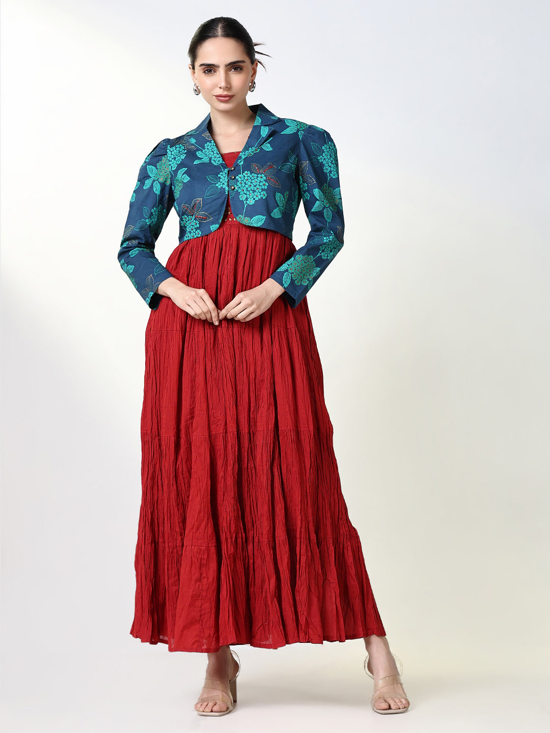 Women Maroon Solid Anarkali Kurta with Overcoat