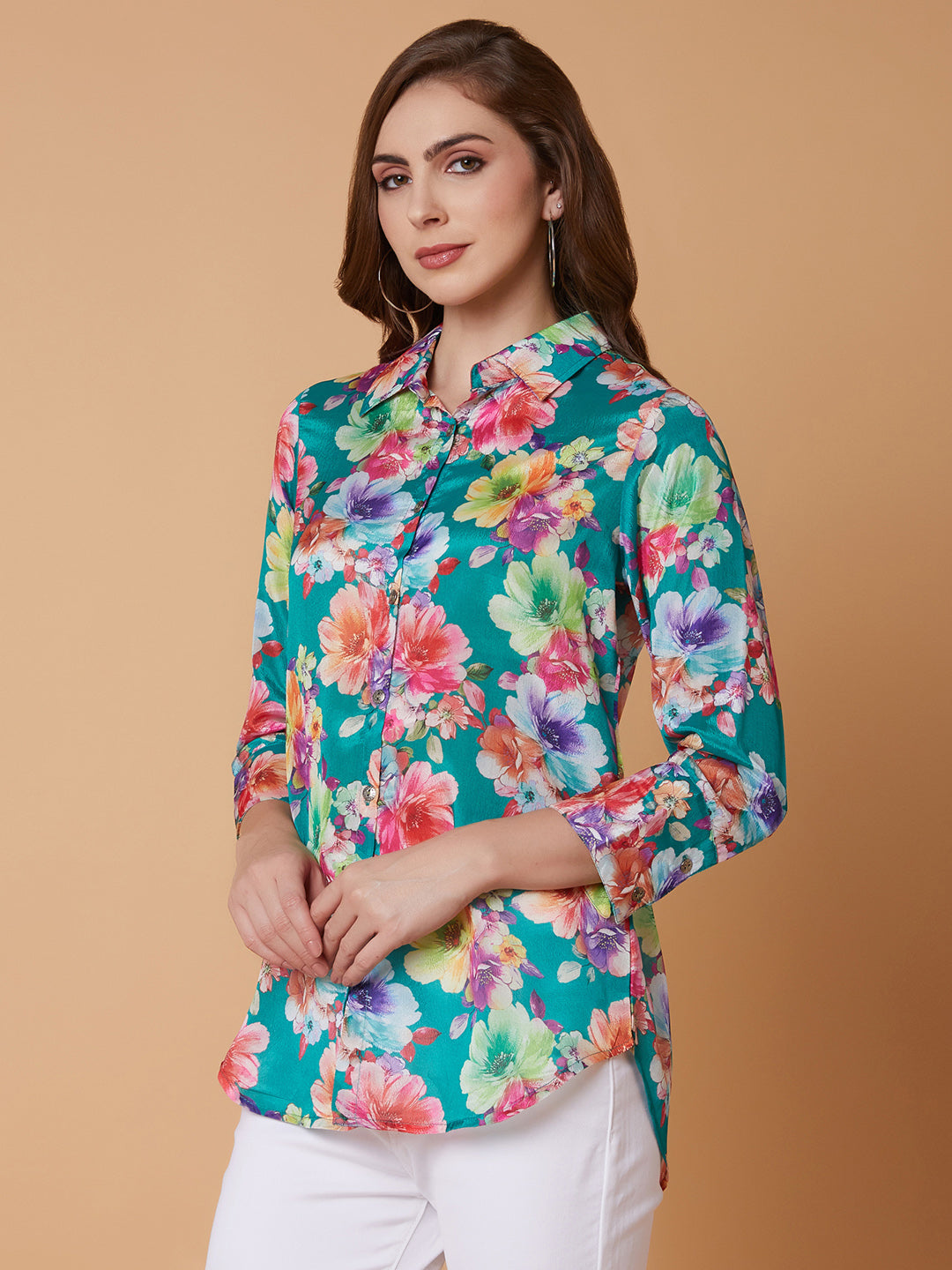 Women Floral Green Shirt