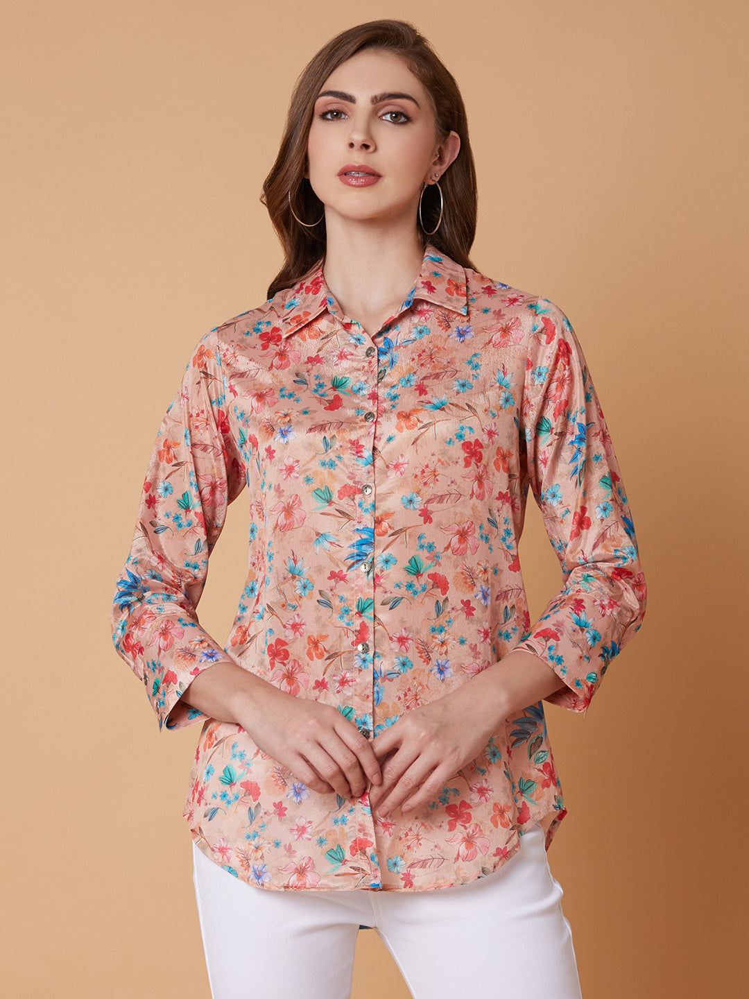 Women Floral Peach Shirt