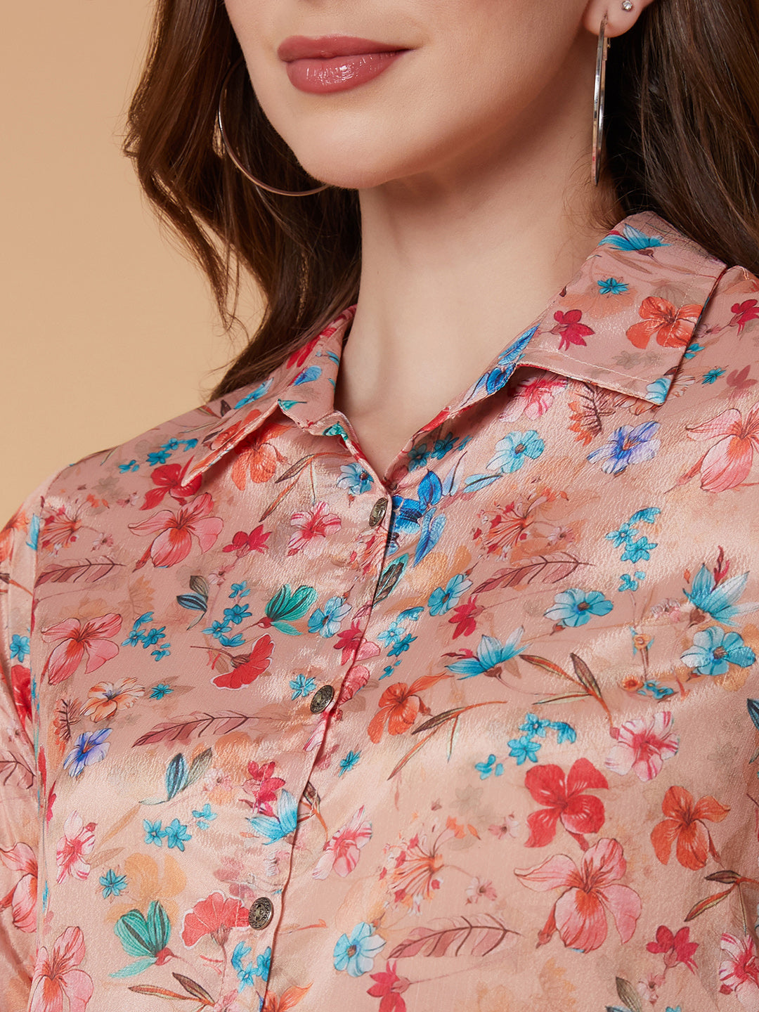 Women Floral Peach Shirt