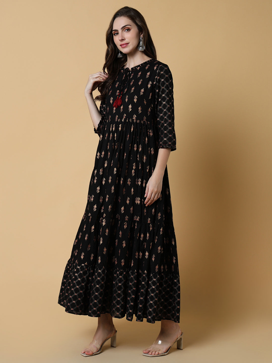 Women Black Graphic A-Line Kurta