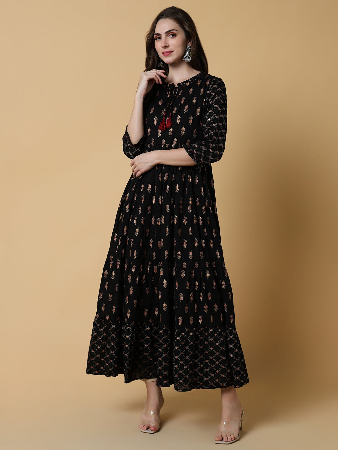 Women Black Graphic A-Line Kurta