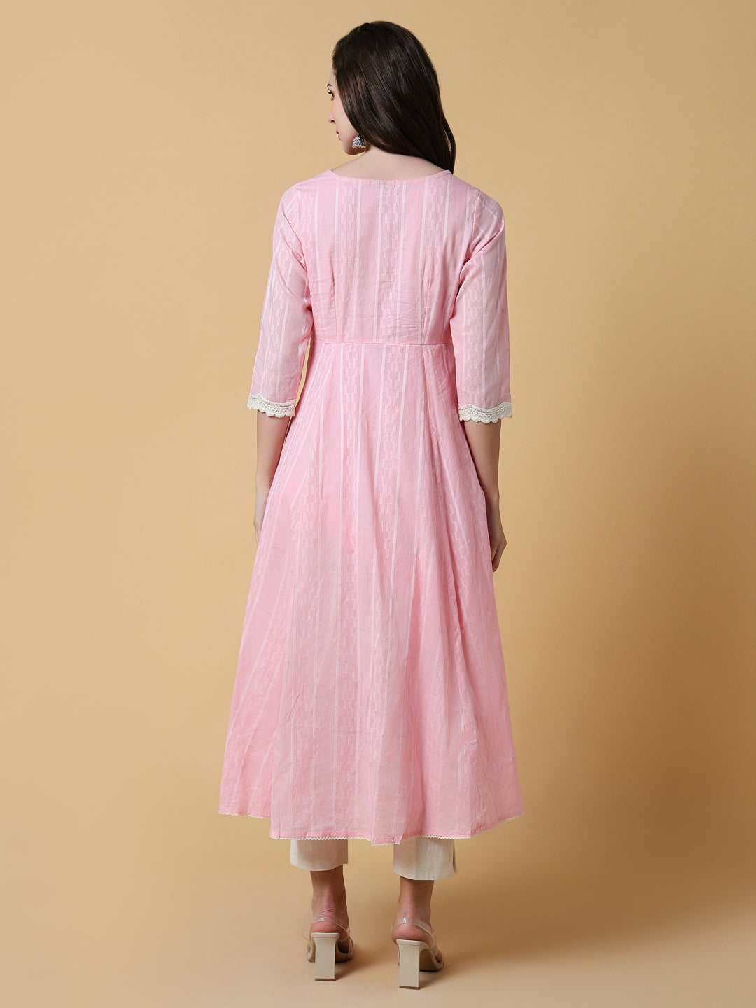 Women Pink Solid A-Line Kurta