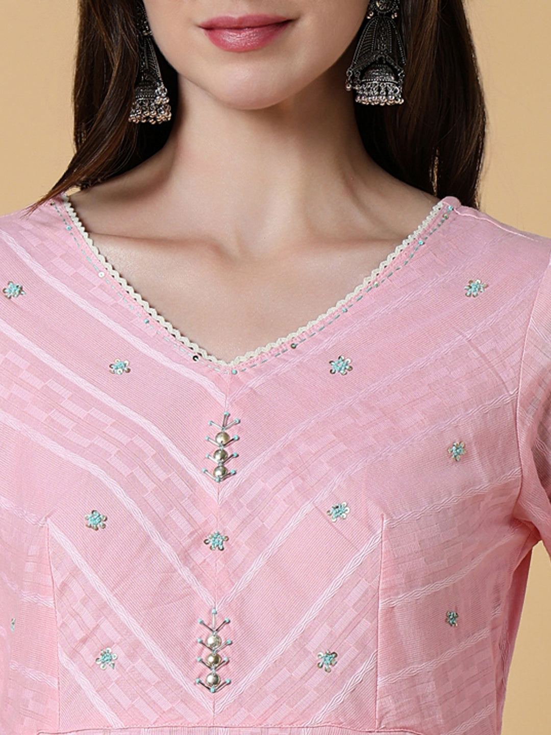 Women Pink Solid A-Line Kurta