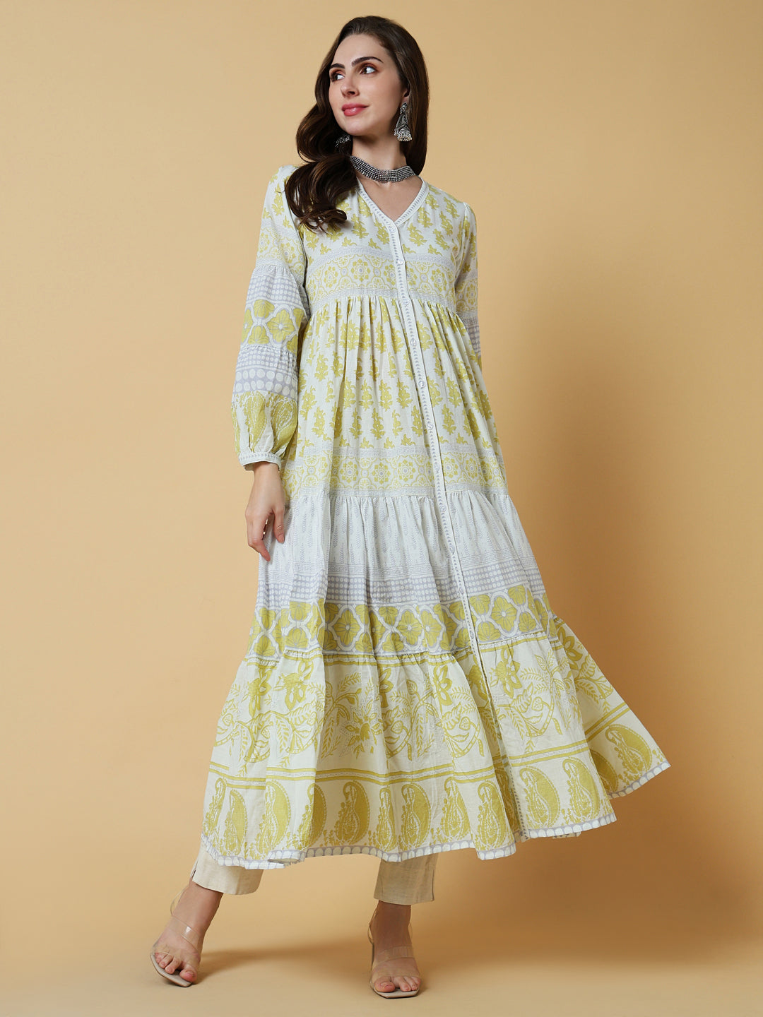 Women Yellow Floral Anarkali Kurta