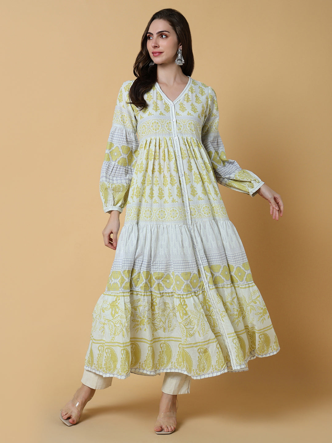 Women Yellow Floral Anarkali Kurta