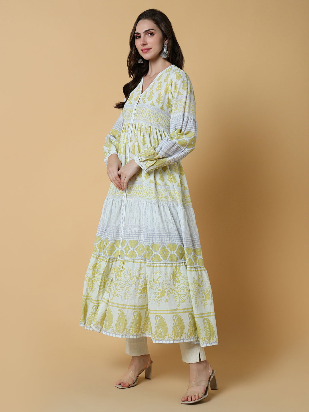 Women Yellow Floral Anarkali Kurta