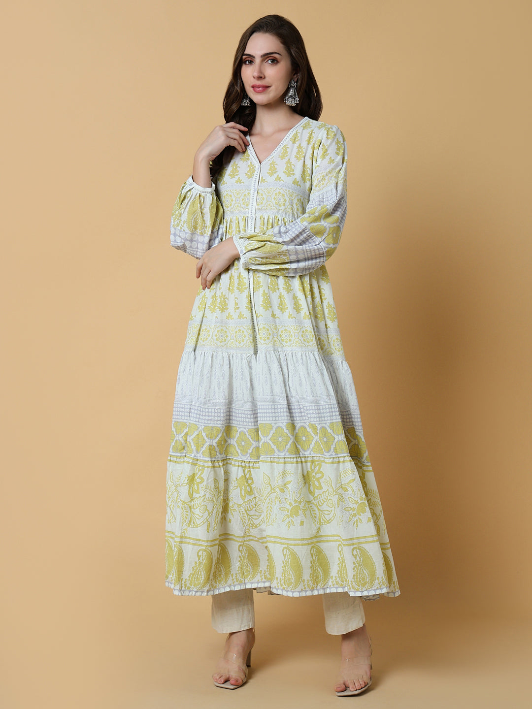 Women Yellow Floral Anarkali Kurta