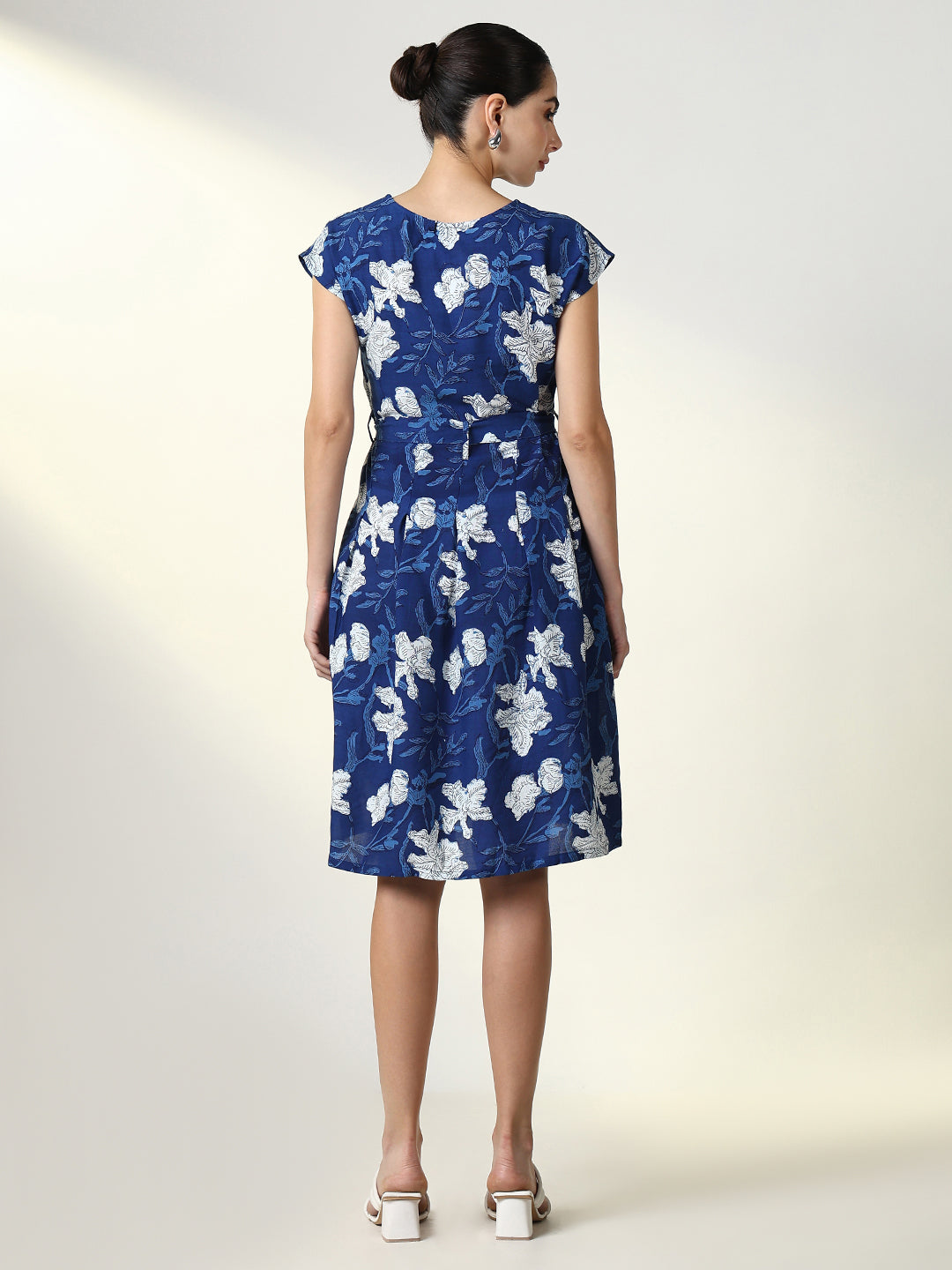 Women Blue Floral Fit and Flare Dress