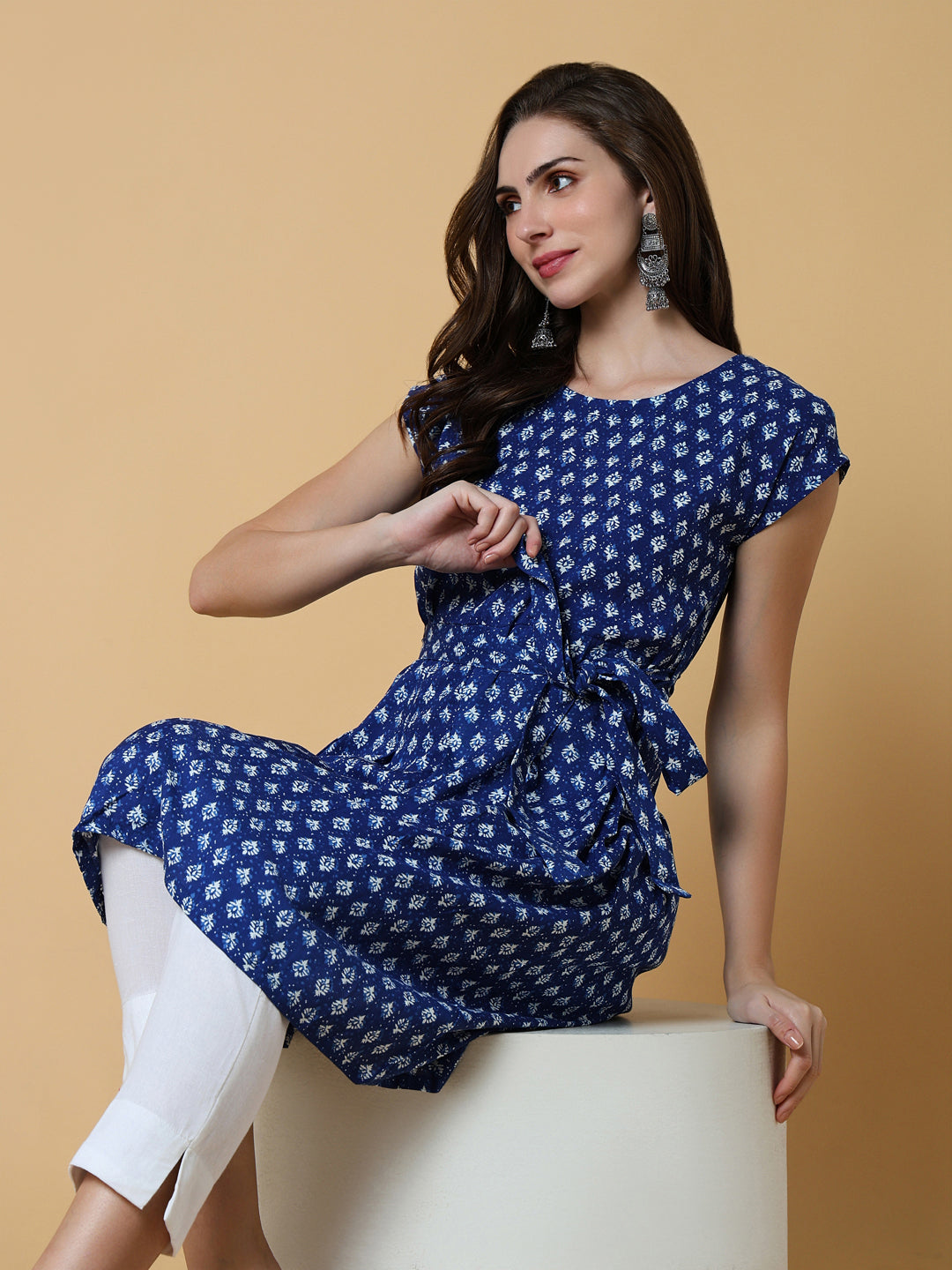 Women Blue Graphic A-Line Kurta