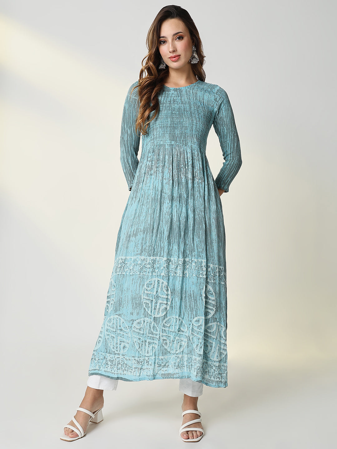 Women Blue Geometric Anarkali Kurta