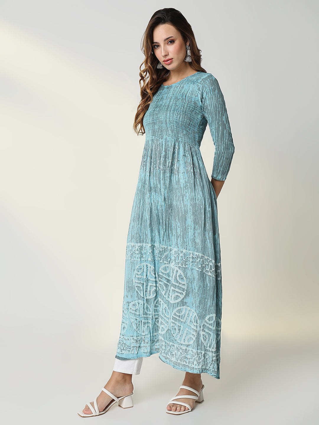 Women Blue Geometric Anarkali Kurta